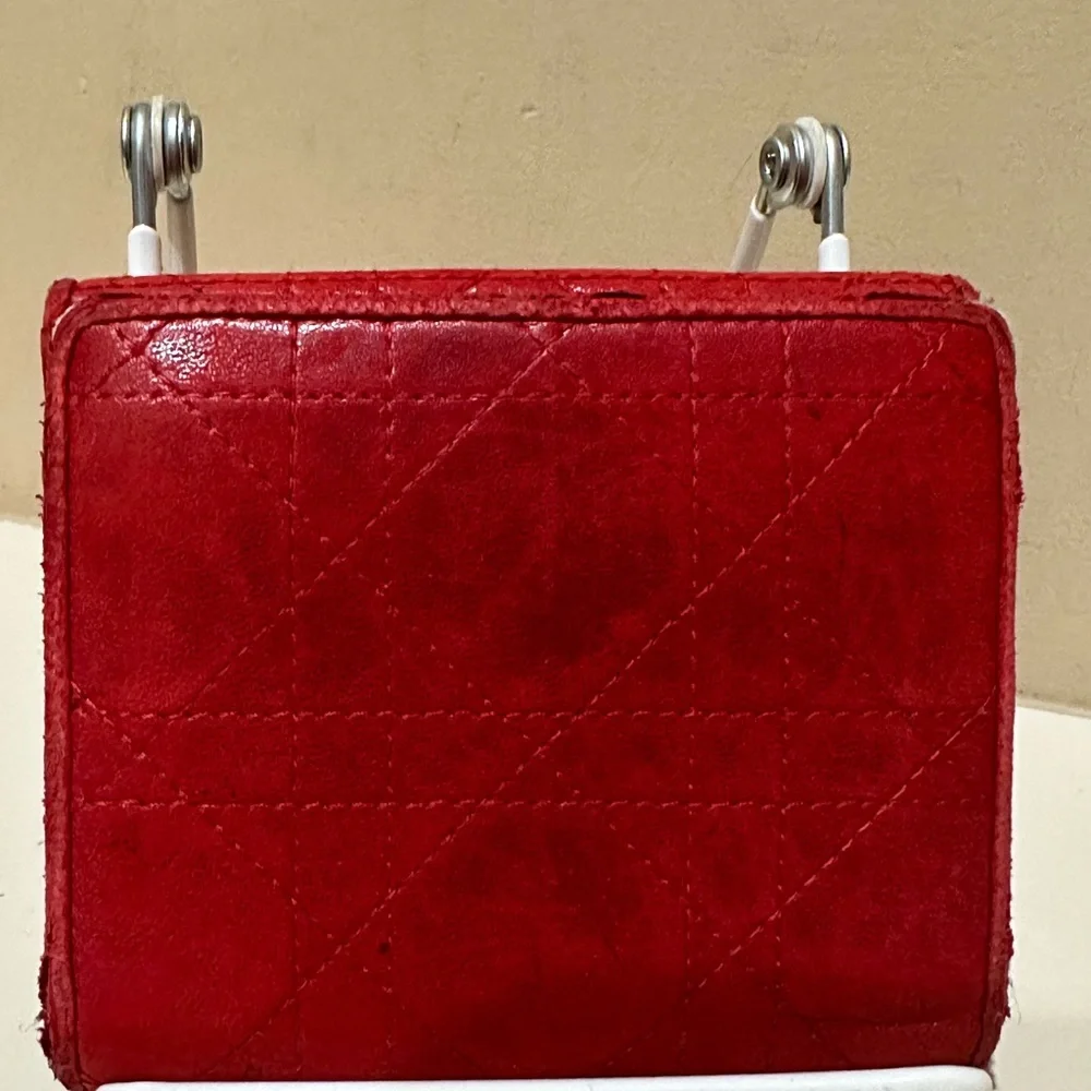 Christian Dior Vintage Red Cannage Bifold Wallet